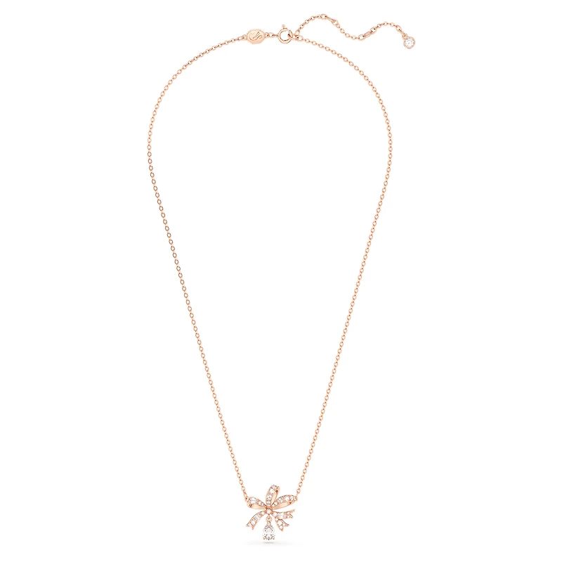 Volta necklace, Bow, Small, White, Rose gold-tone plated by SWAROVSKI