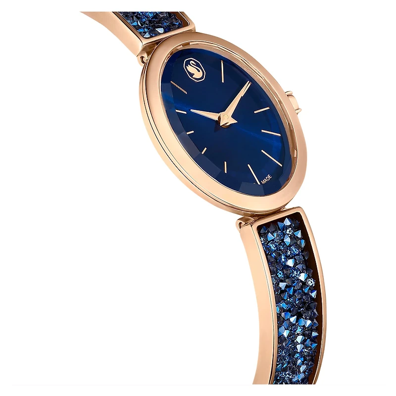 Crystal Rock oval watch, Swiss Made, Crystal bracelet, Blue, Rose gold-tone finish by SWAROVSKI