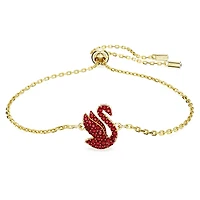 Swan bracelet, Swan, Small, Red, Gold-tone plated