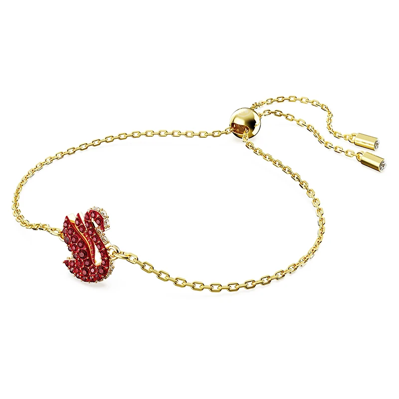 Swan bracelet, Swan, Small, Red, Gold-tone plated