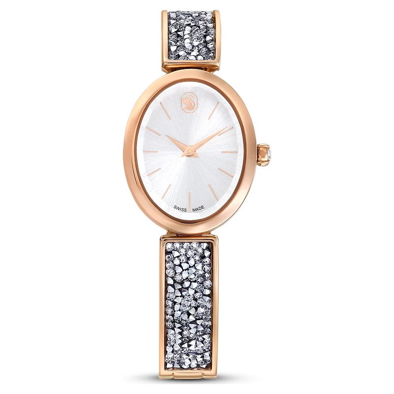 Crystal Rock oval watch, Swiss Made, Crystal bracelet, Rose gold tone, Rose gold-tone finish by SWAROVSKI