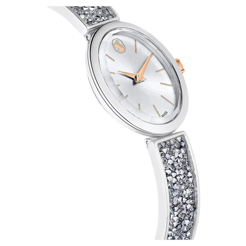Crystal Rock oval watch, Swiss Made, Crystal bracelet, White, Stainless steel by SWAROVSKI