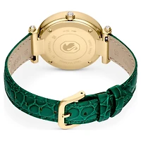 Crystalline wonder watch, Swiss Made, Leather strap, Green, Gold-tone finish by SWAROVSKI