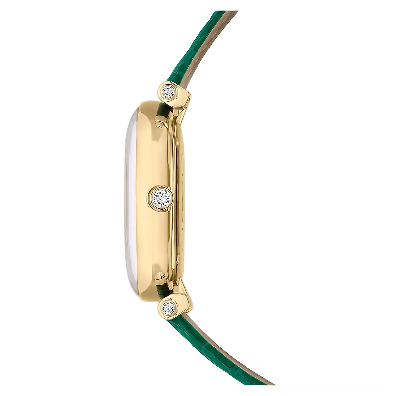 Crystalline wonder watch, Swiss Made, Leather strap, Green, Gold-tone finish by SWAROVSKI