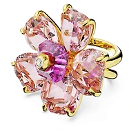 Idyllia cocktail ring, Flower, Pink, 18K gold finish