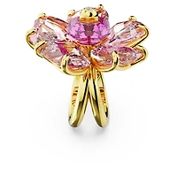 Idyllia cocktail ring, Flower, Pink, 18K gold finish