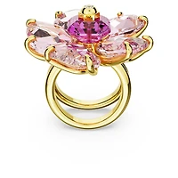 Idyllia cocktail ring, Flower, Pink, Gold-tone plated