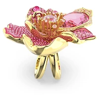 Idyllia cocktail ring, Pavé, Flower, Pink, 18K gold finish