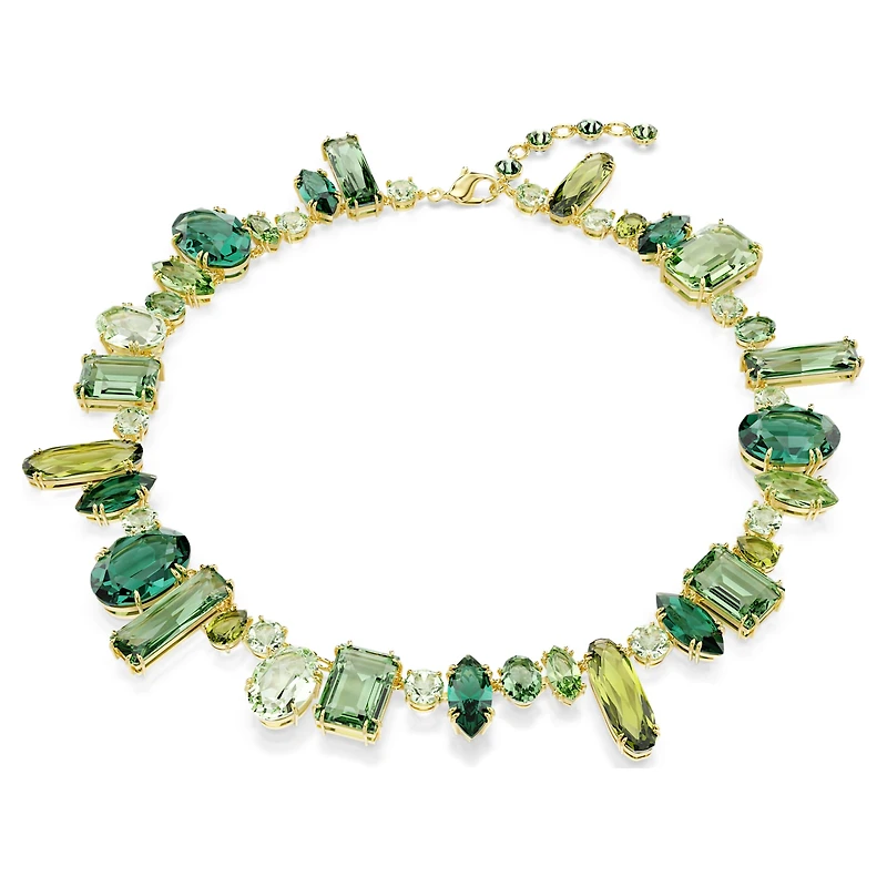 Gema necklace, Mixed cuts, Green, 18K gold finish