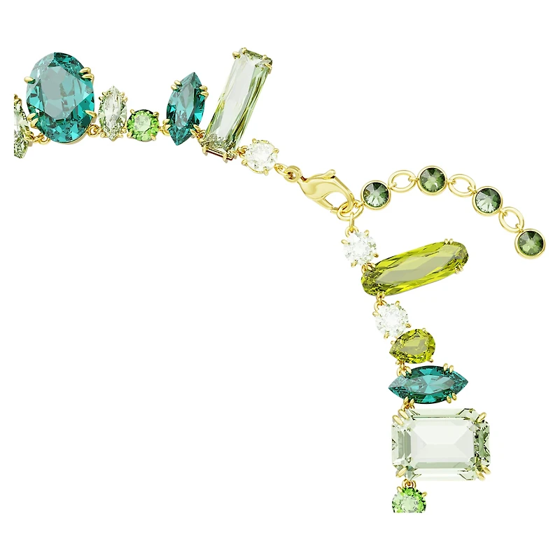 Gema necklace, Mixed cuts, Green, Gold-tone plated by SWAROVSKI