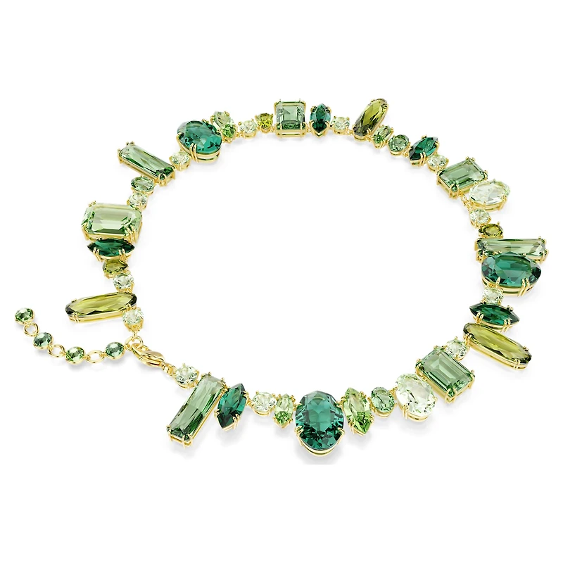 Gema necklace, Mixed cuts, Green, 18K gold finish