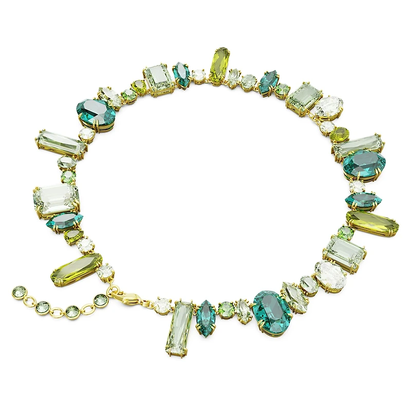 Gema necklace, Mixed cuts, Green, Gold-tone plated by SWAROVSKI
