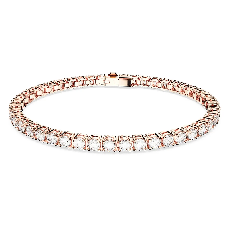 Matrix Tennis bracelet, Round cut, White, 18K rose gold finish