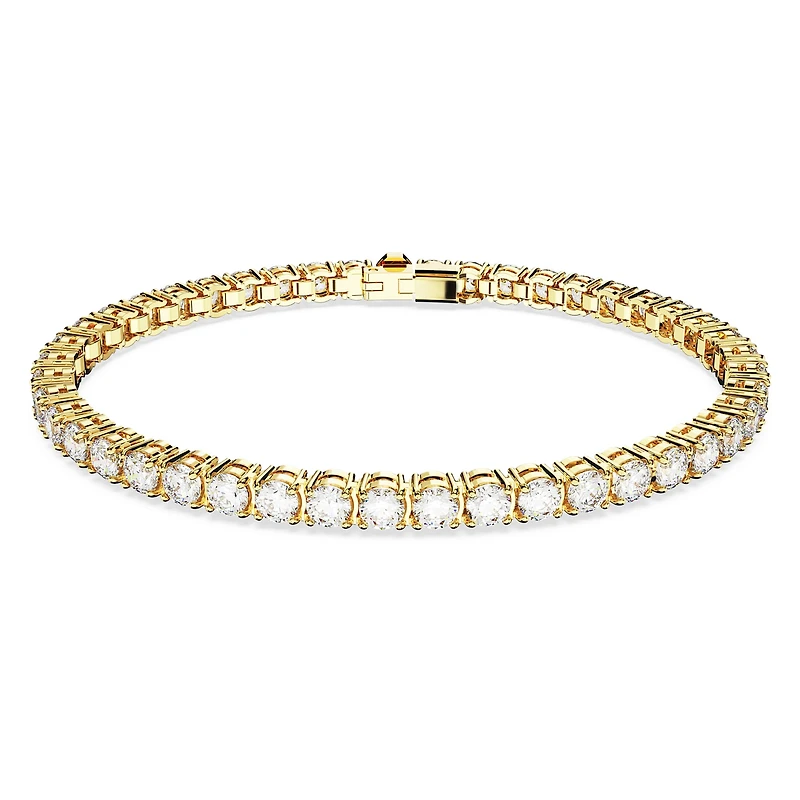 Matrix Tennis bracelet, Round cut, White, 18K gold finish