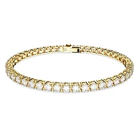 Matrix Tennis bracelet, Round cut, White, 18K gold finish