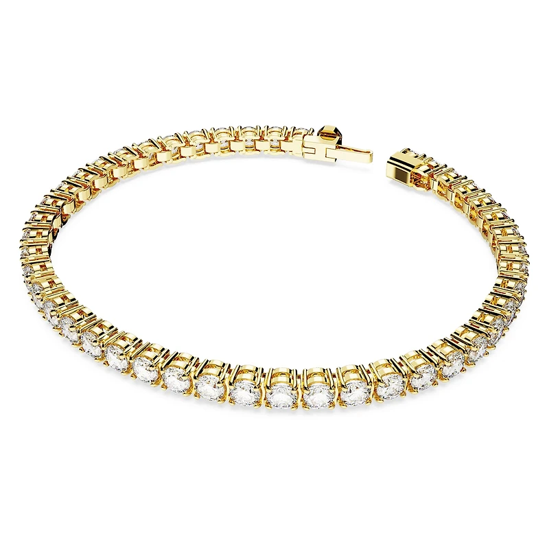 Matrix Tennis bracelet, Round cut, White, 18K gold finish
