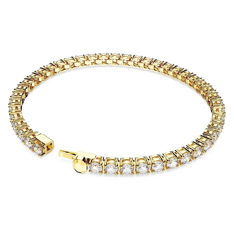 Matrix Tennis bracelet, Round cut, White, 18K gold finish