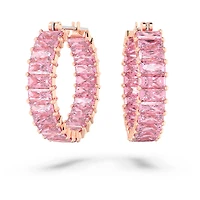 Matrix hoop earrings, Baguette cut, Pink, 18K rose gold finish