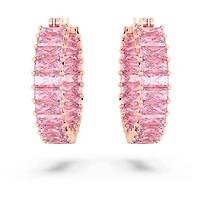 Matrix hoop earrings, Baguette cut, Pink, 18K rose gold finish