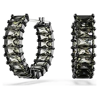 Matrix hoop earrings, Baguette cut, Gray, Ruthenium plated by SWAROVSKI