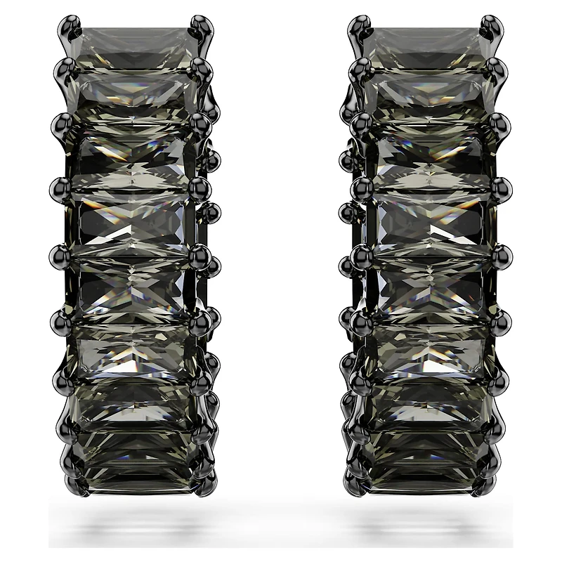 Matrix hoop earrings, Baguette cut, Gray, Ruthenium plated by SWAROVSKI