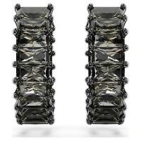 Matrix hoop earrings, Baguette cut, Gray, Ruthenium plated by SWAROVSKI