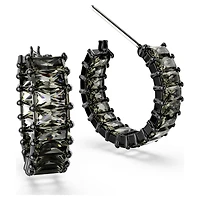 Matrix hoop earrings, Baguette cut, Gray, Ruthenium plated by SWAROVSKI