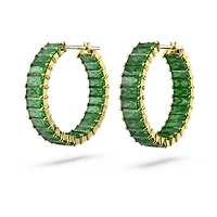 Matrix hoop earrings, Baguette cut, Green, 18K gold finish