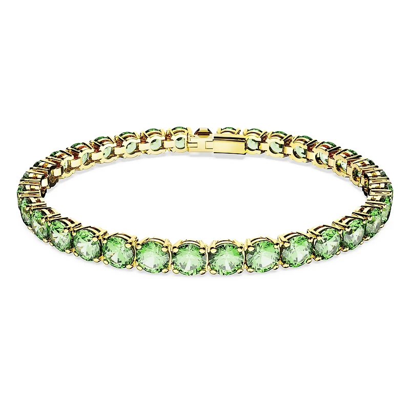 Matrix Tennis bracelet, Round cut, Green, 18K gold finish