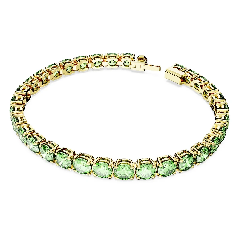 Matrix Tennis bracelet, Round cut, Green, Gold-tone plated