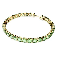 Matrix Tennis bracelet, Round cut, Green, Gold-tone plated