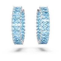 Matrix hoop earrings, Baguette cut, Blue, Rhodium plated by SWAROVSKI
