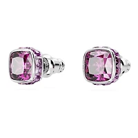 Birthstone stud earrings, Square cut, February, Purple, Rhodium plated by SWAROVSKI