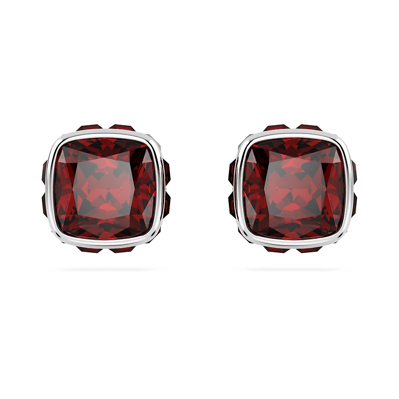 Birthstone stud earrings, Square cut, January, Red, Rhodium plated by SWAROVSKI