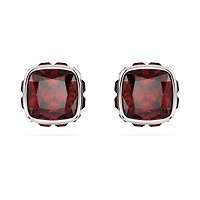 Birthstone stud earrings, Square cut, January, Red, Rhodium plated by SWAROVSKI