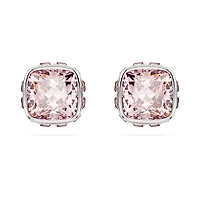 Birthstone stud earrings, Square cut, June, Pink, Rhodium plated by SWAROVSKI