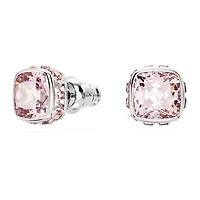 Birthstone stud earrings, Square cut, June, Pink, Rhodium plated by SWAROVSKI