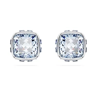 Birthstone stud earrings, Square cut, March, Blue, Rhodium plated by SWAROVSKI