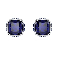 Birthstone stud earrings, Square cut, September, Blue, Rhodium plated by SWAROVSKI