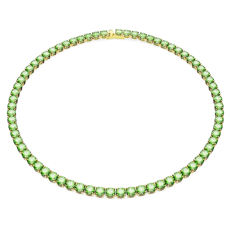 Matrix Tennis necklace, Round cut, Medium, Green, Gold-tone plated by SWAROVSKI
