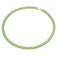 Matrix Tennis necklace, Round cut, Medium, Green, Gold-tone plated by SWAROVSKI
