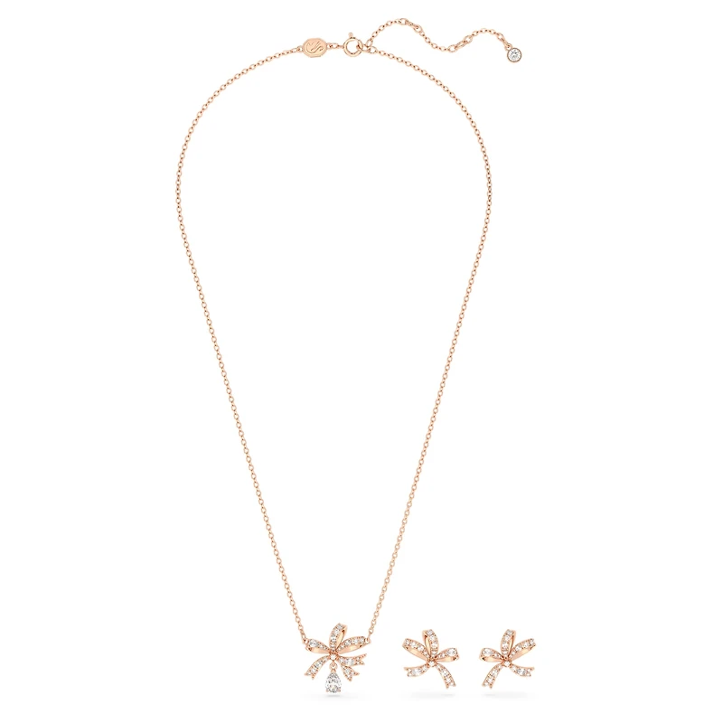 Volta set, Bow, White, Rose gold-tone plated by SWAROVSKI