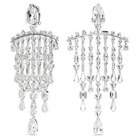 Mesmera clip earrings, Mixed cuts, Chandelier, White, Rhodium plated by SWAROVSKI