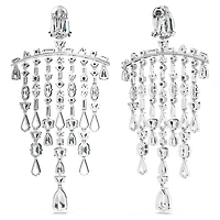 Mesmera clip earrings, Mixed cuts, Chandelier, White, Rhodium plated by SWAROVSKI