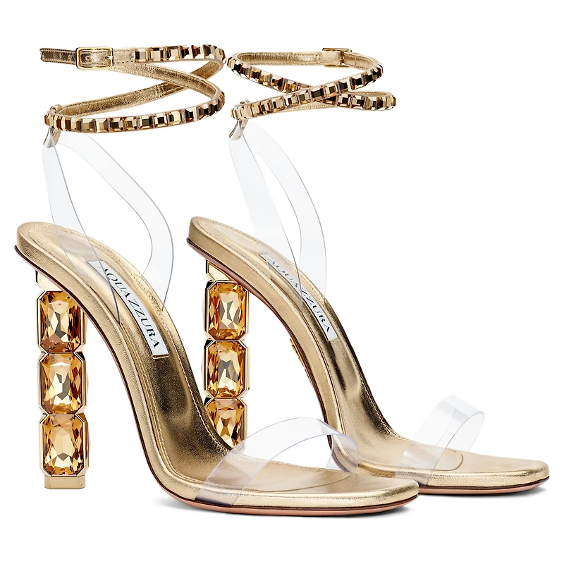AQUAZZURA Aura sandal, Soft gold tone by SWAROVSKI