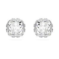 Birthstone stud earrings, Square cut, April, White, Rhodium plated by SWAROVSKI