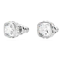 Birthstone stud earrings, Square cut, April, White, Rhodium plated by SWAROVSKI