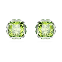 Birthstone stud earrings, Square cut, August, Green, Rhodium plated by SWAROVSKI