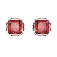 Birthstone stud earrings, Square cut, July, Red, Rhodium plated by SWAROVSKI