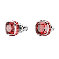 Birthstone stud earrings, Square cut, July, Red, Rhodium plated by SWAROVSKI